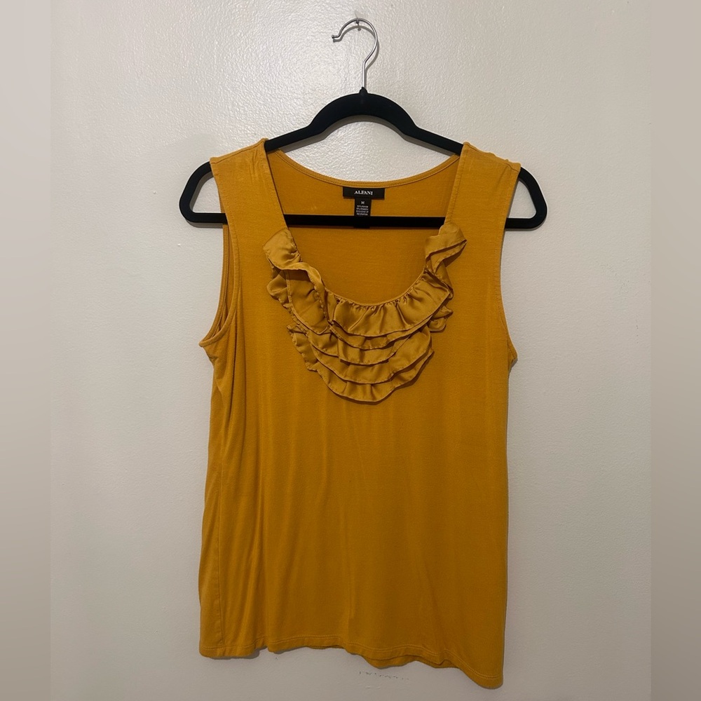 ALFANI | Mustard Ruffle Tank Top, Size Medium